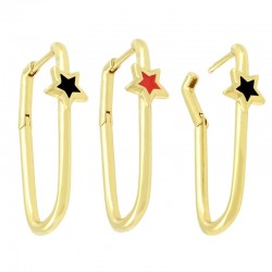 Brass Earring Hoop Star w/ Enamel 30x15mm