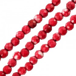 Howlite Bead Round Red Faceted 4mm (Ø1.2mm) (~102pcs)