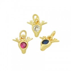 Zircon Brass Charm Deer Head 9x7mm