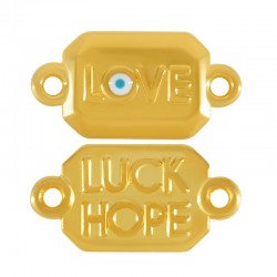 Zamak Connector Tag “LOVE LUCK” w/ Evil Eye & Enamel 14x10mm