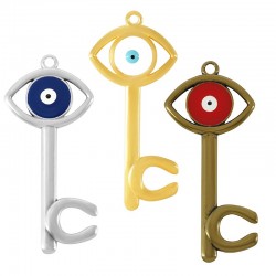 Zamak Pendant Key with Evil Eye Horseshoe & Enamel 33x70mm