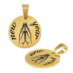 Breloque Ronde "new year" 15mm (Ø1.2mm) en Acier Inoxydable 304