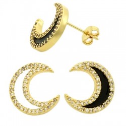 Boucle D'Oreille en Laiton lune avec Zircon et Émail 14 mm