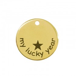 Brass Charm Round “my lucky year” w/ Star 20mm