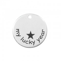 Brass Charm Round “my lucky year” w/ Star 20mm