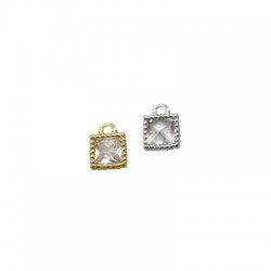 Breloque carrée en Métal/Laiton avec Zircon 4mm