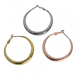 Brass Earring Hoop Patterned 40mm