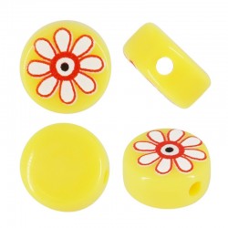 Acrylic Bead Round w/ Flower & Evil Eye 10mm/5mm