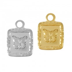 Breloque Carée avec Papillon 12x17mm en Acier Inoxydable 304