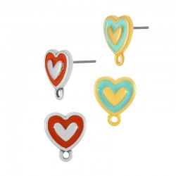 Zamak Earring Heart w/ Enamel (~12mm)