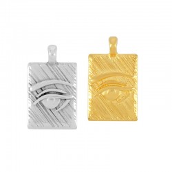 Zamak Charm Rectangle Tag w/ Evil Eye 11x15mm