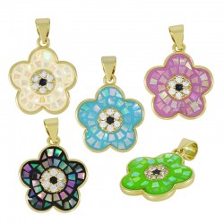 Charm Fleur en Laiton avec Zircon et base Coquillage 16 x 18 mm