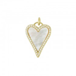 Brass Charm Heart w/ Zircon & Shell Base 16x22mm