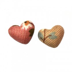 Fabric Button Heart with Flower Patterns 17x15mm