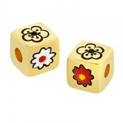 Brass Bead Cube Flowers & Enamel 8mm (Ø3mm)