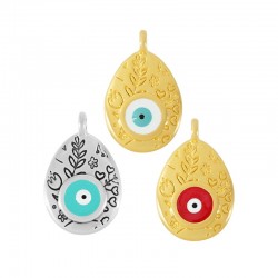 Zamak Charm Drop w/ Evil Eye Flowers & Enamel 15x19mm