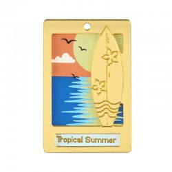 Plexi Acrylic Pendant “Tropical Summer” with Surfboard 30x45mm