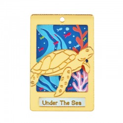 Plexi Acrylic Pendant Tag “Under The Sea” w/ Turtle 30x45mm