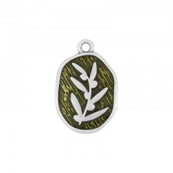 Zamak Charm Oval w/Olive Branch & Transparent Enamel 16x20mm