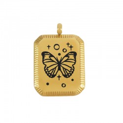 Breloque Tag avec Papillon en Acier Inoxydable 304 14x17