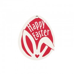 Ξύλινο Μοτίφ Αυγό Κουνέλι Αυτιά Καρδιά Happy Easter 60x49mm