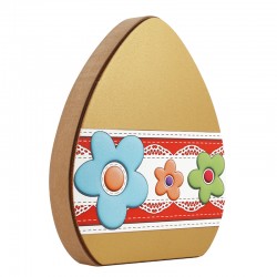 Wooden Deco Egg w/ Flowers 160x134mm
