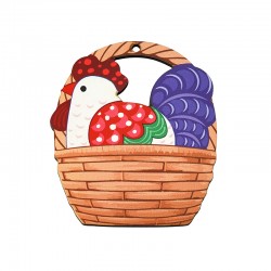 Wooden Pendant Basket w/ Rooster 65x58mm