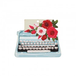 Wooden Pendant Typewriter w/ Rose Flowers 66x55mm