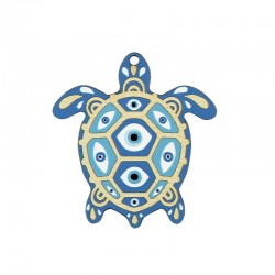 Wooden Pendant Turtle w/ Evil Eye 55x51mm