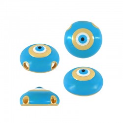 Brass Charm Round w/ Evil Eye & Enamel 15mm