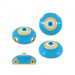 Enameled Brass Charm Round with Evil Eye 15mm