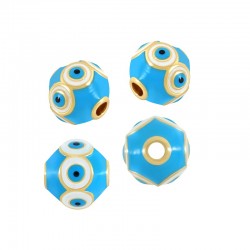 Brass Bead Round w/ Evil Eyes & Enamel 10mm