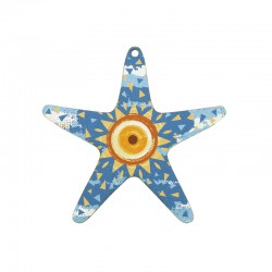 Wooden Pendant Starfish w/ Sun & Evil Eye 70x68mm