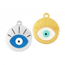 Zamak Charm Round w/ Evil Eye & Enamel 18mm