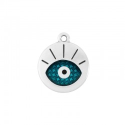 Zamak Charm Round w/ Evil Eye & Enamel 18mm