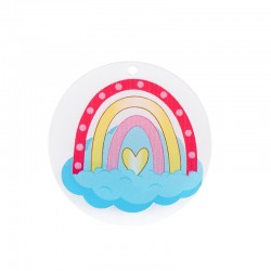 Plexi Acrylic Pendant Round w/ Rainbow & Heart 55mm