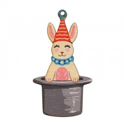 Wooden Pendnant Hat w/ Bunny 47x85mm