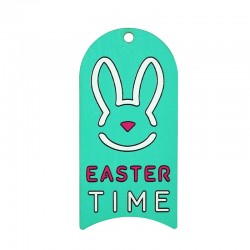 Wooden Pendant Tag "EASTER TIME" w/ Bunny 39x79mm