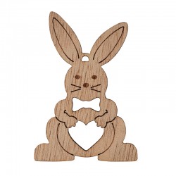 Wooden Pendant Rabbit with Heart 45x65mm