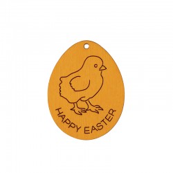 Wooden Pendant Egg "HAPPY EASTER" Engraving Chicken 54x42mm