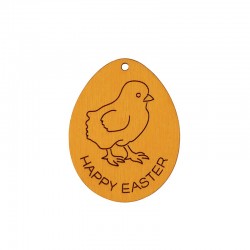 Wooden Pendant Egg "HAPPY EASTER" Engraving Chicken 54x42mm