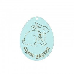 Ciondolo di Legno Uovo di Pasqua con Coniglio e Scritta "HAPPY EASTER" 59x46mm