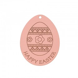 Ciondolo di Legno Uovo di Pasqua Decorato e Scritta "HAPPY EASTER" 65x50mm