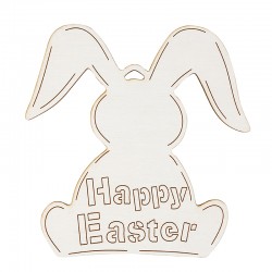 Ciondolo di Legno Coniglio di Pasqua con Scritta "Happy Easter" 89x87mm