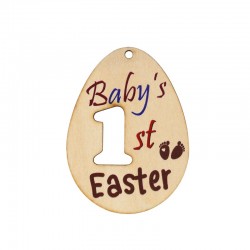 Wooden Pendant Egg 'Baby's 1st Easter' 59x80mm