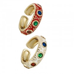 Brass Ring Round w/ Zircon & Enamel 7x24mm