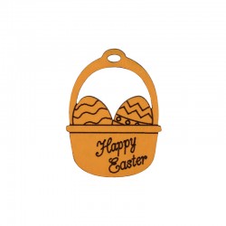 Ciondolo di Legno Cestino di Paqua con Scritta "Happy Easter" 32x27mm