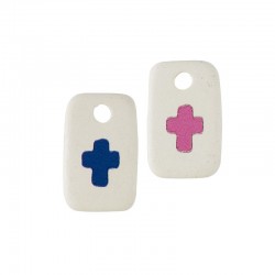 Ceramic Charm Tag w/ Cross 15x24mm