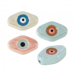 Enamel Ceramic Slider Rhombus 15x24mm with Evil's Eye (Ø 2.8mm)