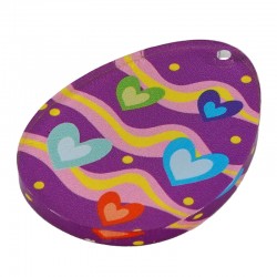 Plexi Acrylic Pendant Egg w/ Hearts 32x43mm